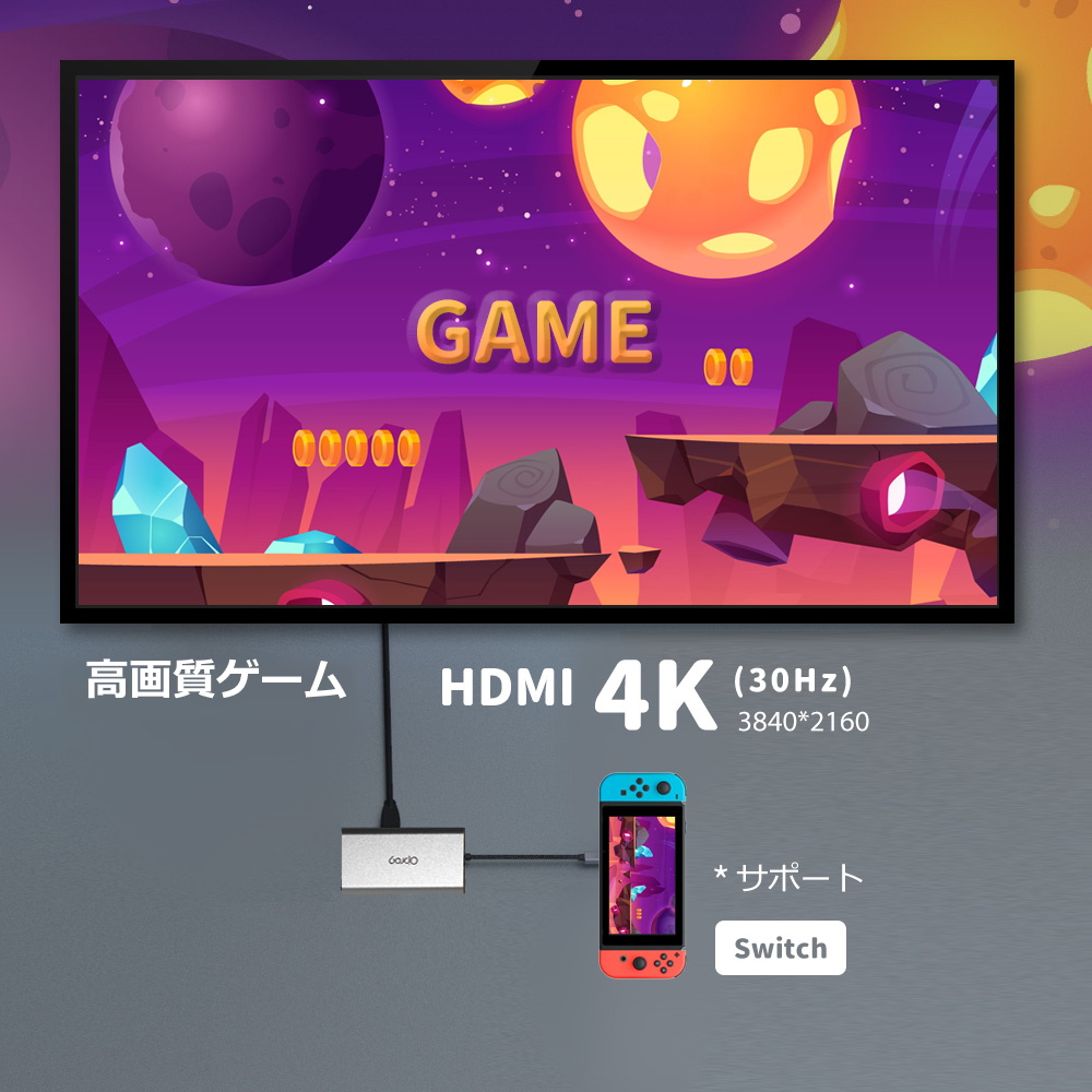 外付けTVを接続すると、高画質でゲームを楽しめます。