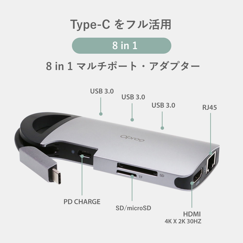 USB Type-C をフル活用
8 in 1 マルチポート・アダプター